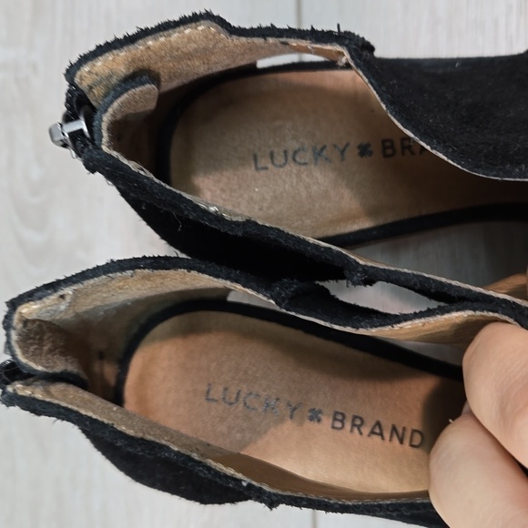 Lucky Brand Women Keight Ankle Leather Open toe Heels Boots shoes sz 7.5M - Picture 5 of 14